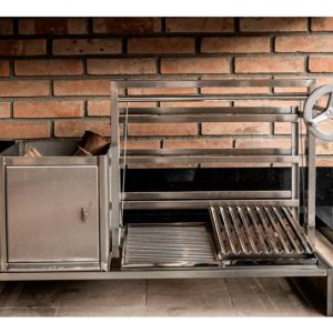 Parrillera Unique JX Metais em aço inox 304 instalada em churrasqueira de alvenaria
